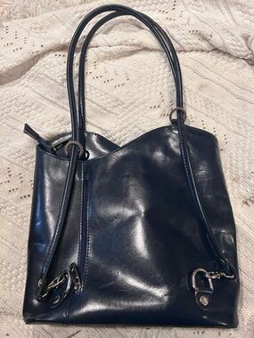 Borse in Pelle Classic Navy Leather Tote Bag - Women's Shoulder Handbag